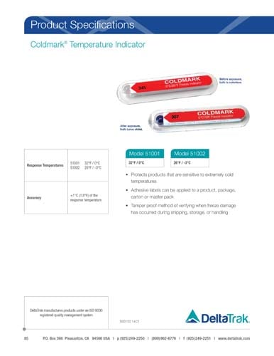 Download ColdMark Temperature Indicator Spec Sheet