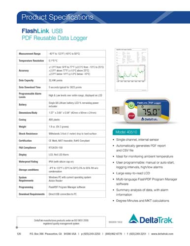 FlashLink USB PDF Reusable Data Logger, Model 40510