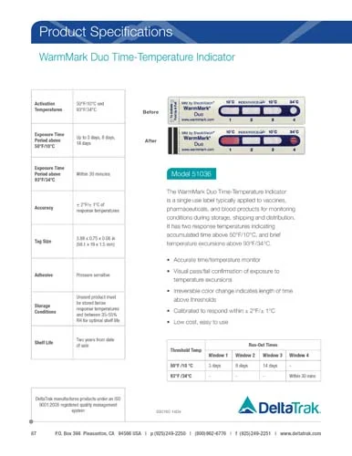 WarmMark Duo Time-Temperature Indicator