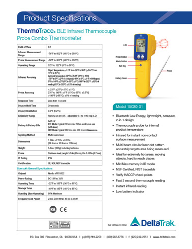 DeltaTrak15039 Fast Accurate HACCP Infrared Thermocouple Probe Combo Thermometer 
