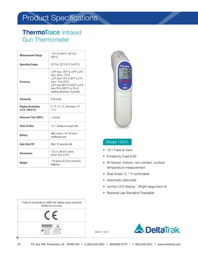 Infrared Gun Thermometer Spec Sheet