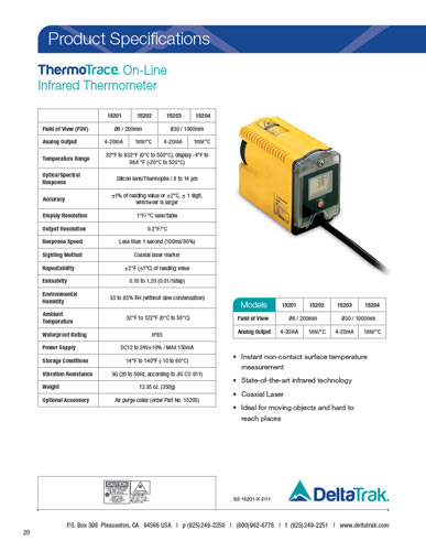 On-Line Infrared Thermometer Spec Sheet