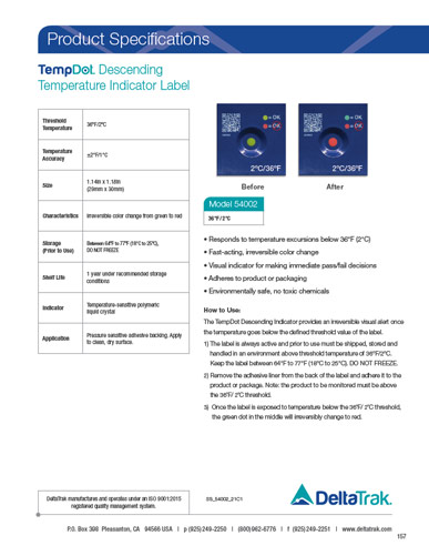 TempDot Descending Temperature Indicator Label