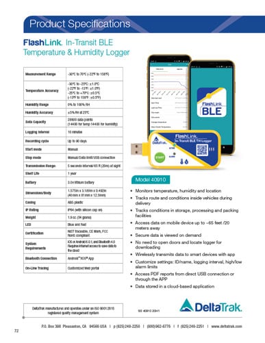 Download FlashLink In-Transit BLE Temperature and Humidity Logger Spec Sheet